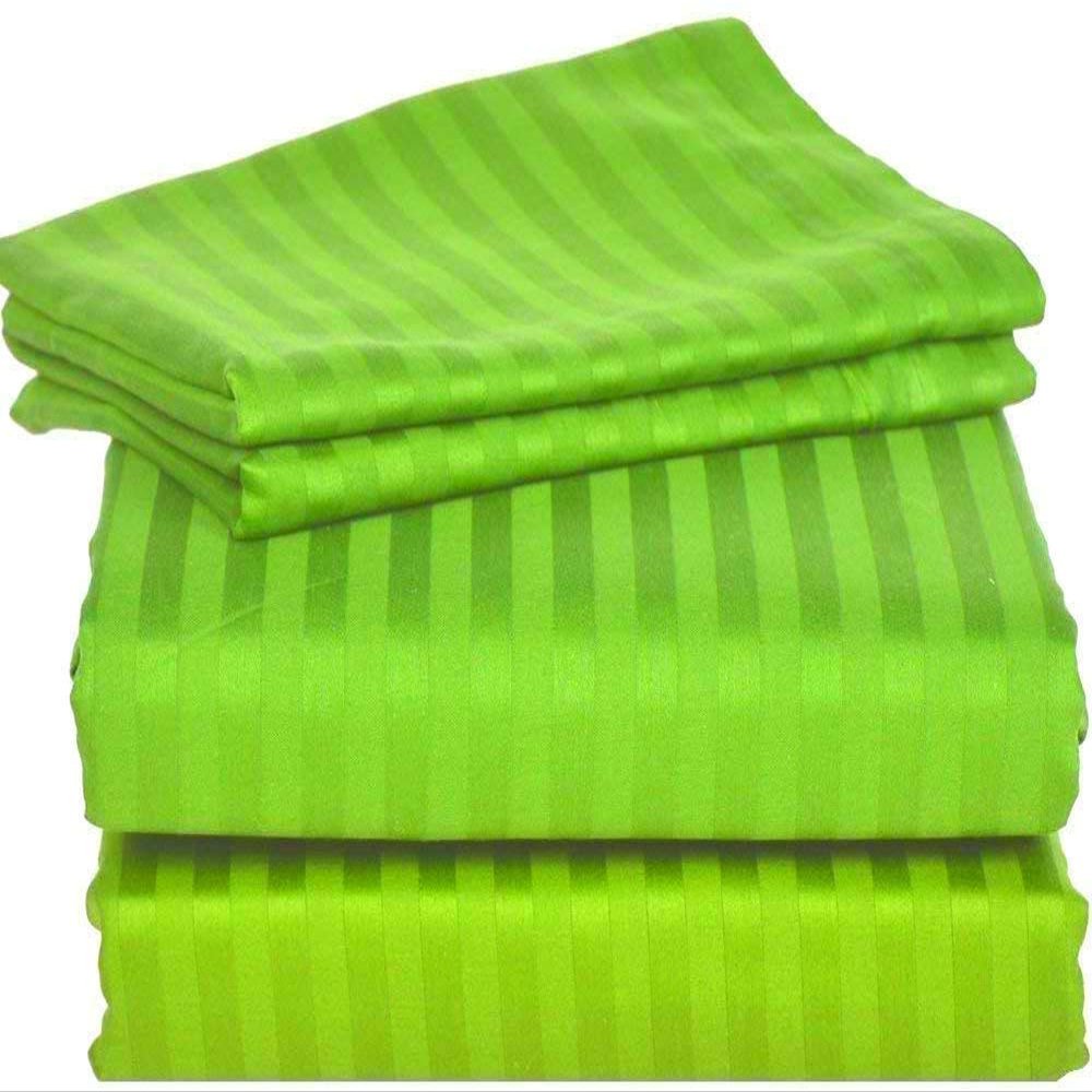 LaxLinen 100% Egyptian Cotton 4 PCs Bed Sheet Set (+24 Inch) Extra Deep Pocket King/Standard, Parrot Green Stripe 600 Thread Count