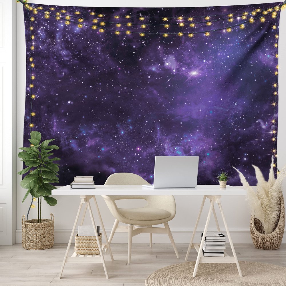 Ambesonne Galaxy Tapestry, Celestial Stars in Night Sky Stardust in Clouds Fantasy World of Space, Wide Wall Hanging for Bedroom Living Room Dorm, 60" X 40", Black Navy Blue