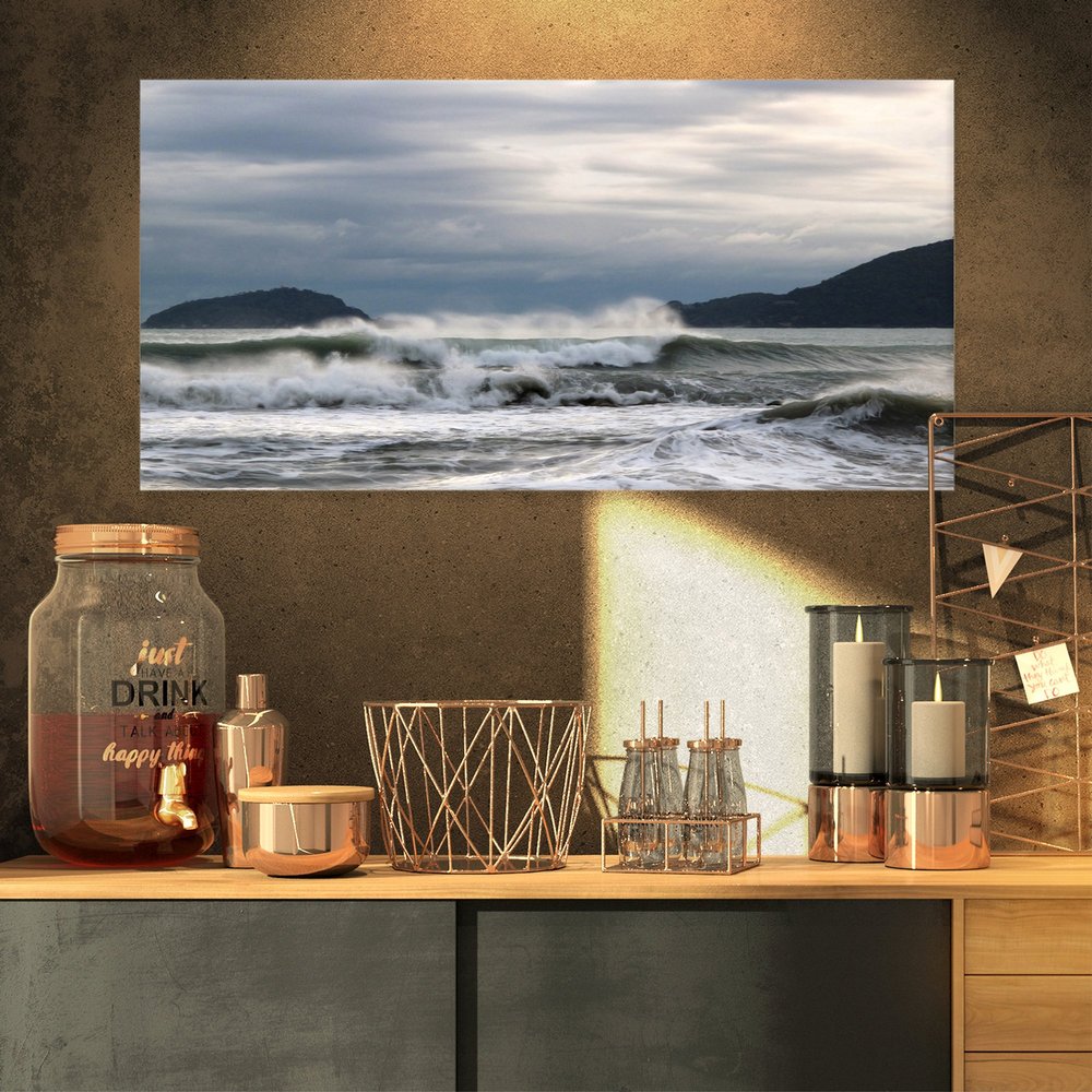 Designart Waves in Lerici Beach Italy Seashore Canvas Wall Artwork, 32x16, White