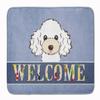 Caroline's Treasures BB1443RUG White Poodle Welcome Machine Washable Memory Foam Mat, Blue, Bathroom Rug, Non-Slip Bath Mat, Durable Thick Washable Rugs for Kitchen, Bathroom Quick Dry, Decorative Art view 1