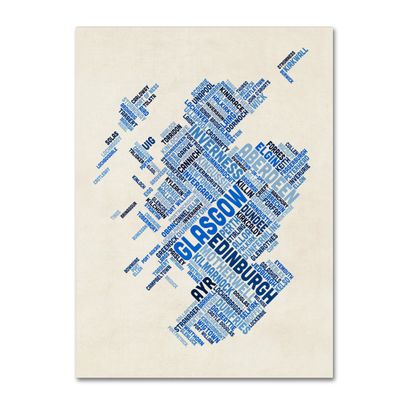 Trademark Fine Art Scotland Typography Text Map 5 by Michael Tompsett, 18x24-Inch