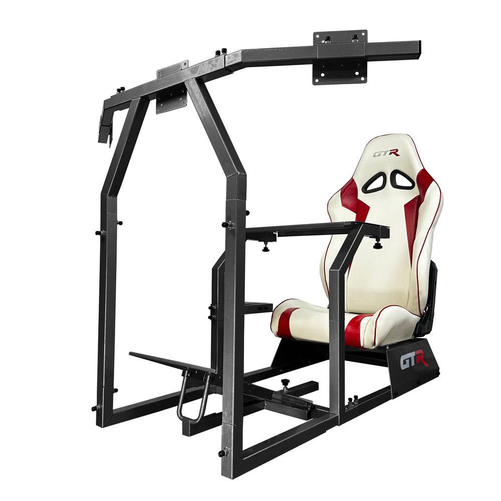 GTR Simulator GTA-F Model Racing Cockpit | Silver Frame with Triple/Single Monitor Stand | Adjustable Leatherette Seat | Stable & Ergonomic | Compatible with All Wheels & Pedals for PC & Console