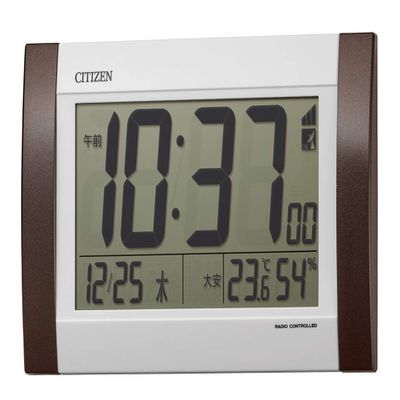 Citizen Atomic Alarm Clock Digital R188 Place and Hanging Calendar Temperature and Humidity Display Brown Citizen 8rz188 006