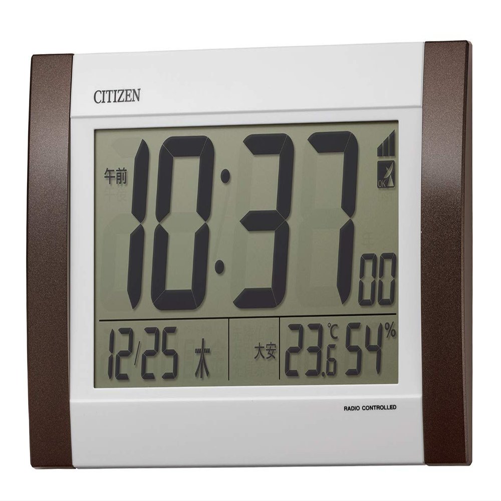 Citizen Atomic Alarm Clock Digital R188 Place and Hanging Calendar Temperature and Humidity Display Brown Citizen 8rz188 006