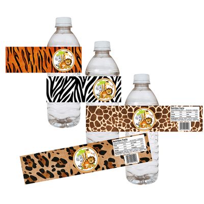 Adore By Nat Jungle Safari Party Water Bottle Labels Animal Print Baby Shower Party Drink Stickers - Set of 12
