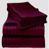 LaxLinen 100% Egyptian Cotton 4 PCs Bed Sheet Set (+24 Inch) Extra Deep Pocket Queen Bed Size, Wine Stripe 600 Thread Count view 1