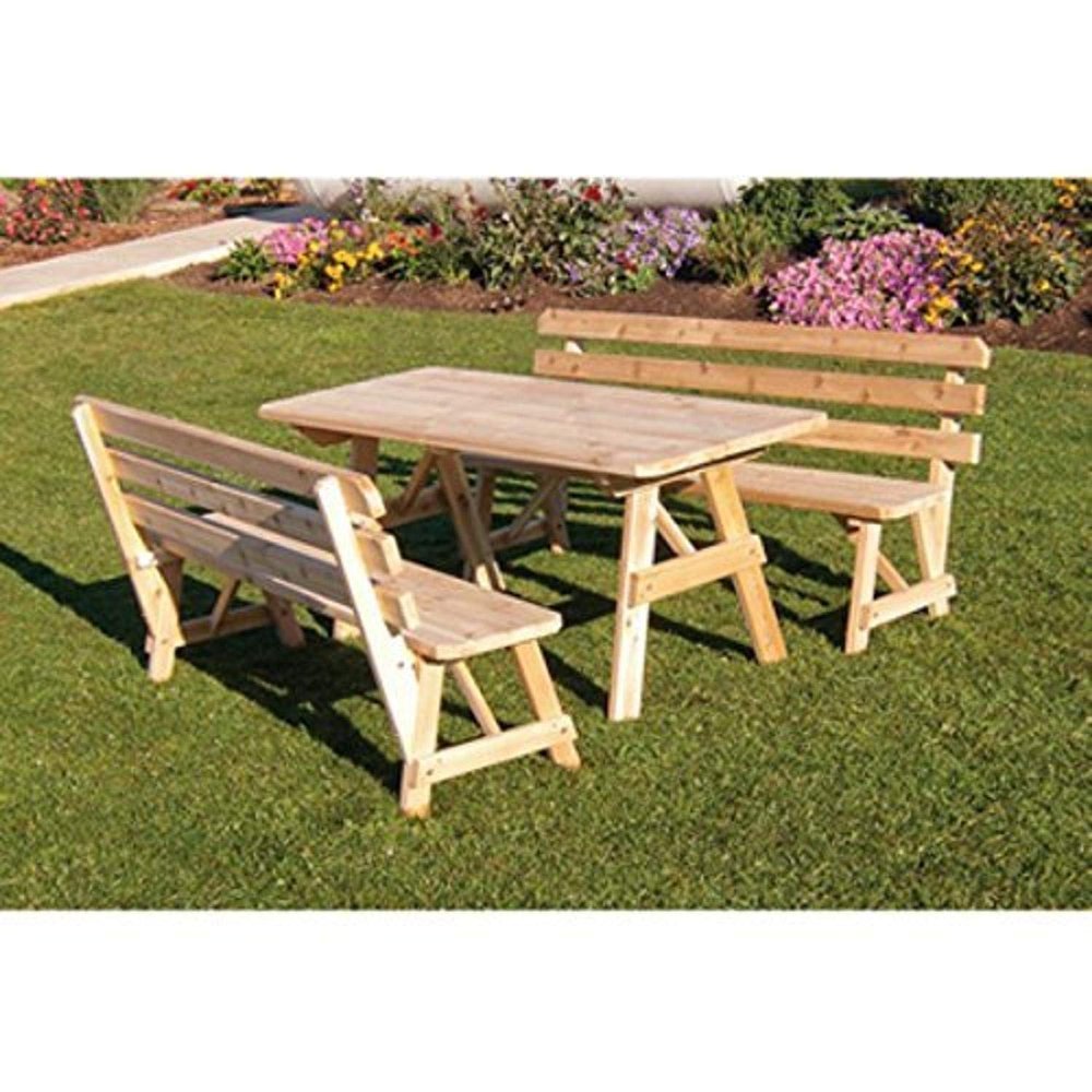 A & L Furniture Table with 2 Backed Benches Without Hole, Cedar Stain