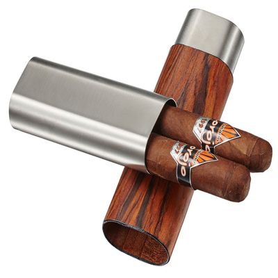 Visol Products VCASE794 Ryland Dark Exotic Wood & Steel Double Cigar Case