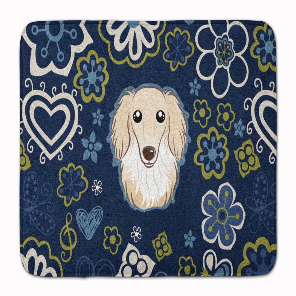 Caroline's Treasures BB5063RUG Blue Flowers Longhair Creme Dachshund Bath Mat Machine Washable Anti-Fatigue Memory Foam Kitchen Rug, 19 X 27, Multicolor