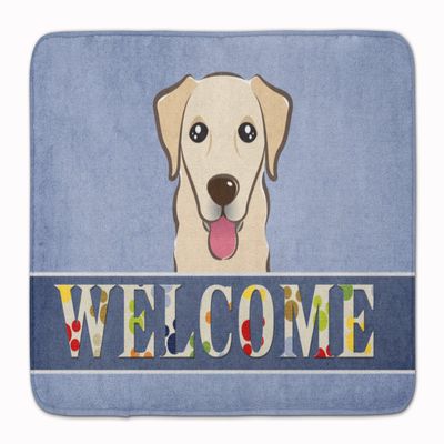 Caroline's Treasures BB1438RUG Golden Retriever Welcome Machine Washable Memory Foam Mat, Blue, Bathroom Rug, Non-Slip Bath Mat, Durable Thick Washable Rugs for Kitchen, Bathroom Quick Dry, Decorative
