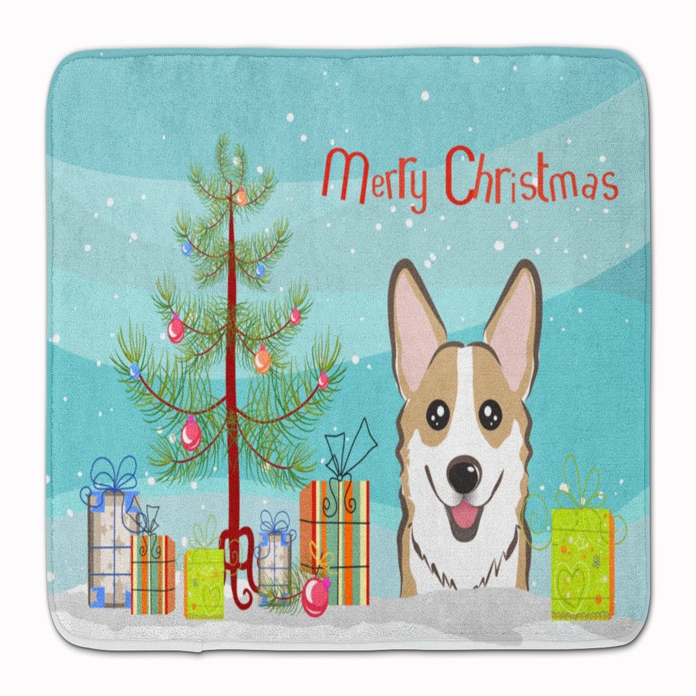 Caroline's Treasures BB1625RUG Christmas Tree and Sable Corgi Machine Washable Memory Foam Mat, Bathroom Rug, Non-Slip Bath Mat, Durable Thick Washable Rugs for Kitchen, Bathroom Quick Dry, Decorative