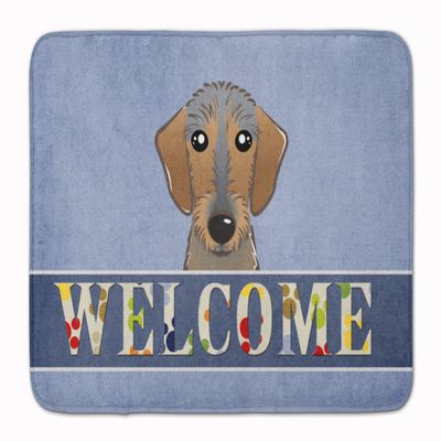 Caroline's Treasures BB1419RUG Wirehaired Dachshund Welcome Machine Washable Memory Foam Mat, Blue, Bathroom Rug, Non-Slip Bath Mat, Durable Thick Washable Rugs for Kitchen, Bathroom Quick Dry, Decora
