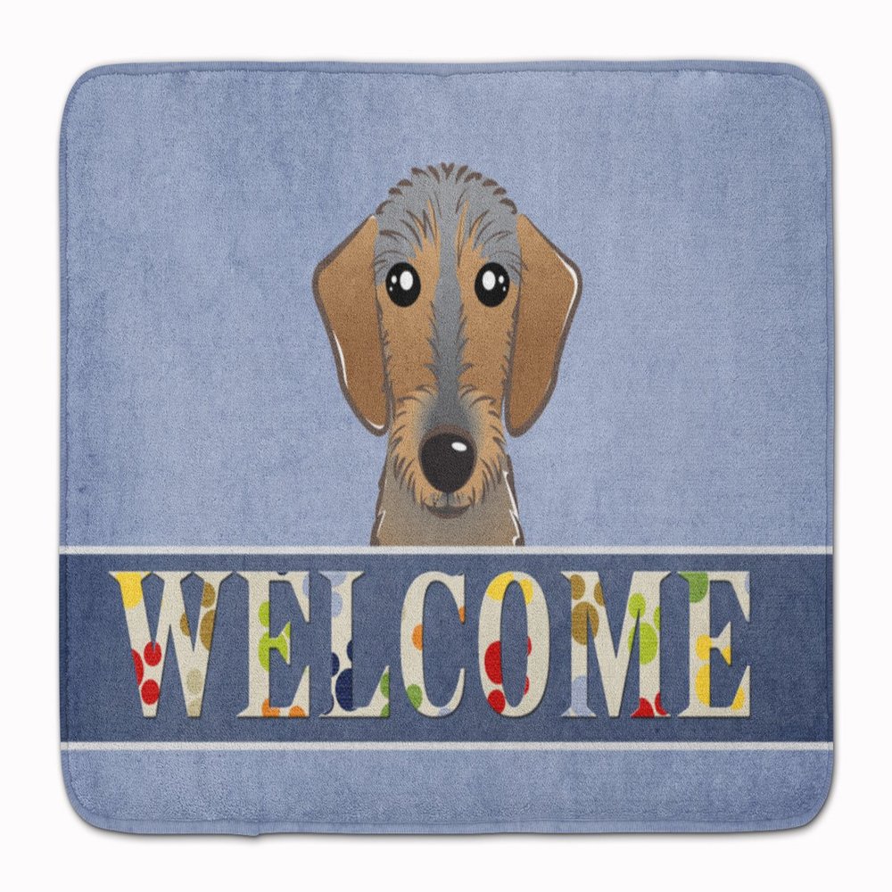 Caroline's Treasures BB1419RUG Wirehaired Dachshund Welcome Machine Washable Memory Foam Mat, Blue, Bathroom Rug, Non-Slip Bath Mat, Durable Thick Washable Rugs for Kitchen, Bathroom Quick Dry, Decora