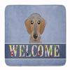 Caroline's Treasures BB1419RUG Wirehaired Dachshund Welcome Machine Washable Memory Foam Mat, Blue, Bathroom Rug, Non-Slip Bath Mat, Durable Thick Washable Rugs for Kitchen, Bathroom Quick Dry, Decora view 1
