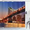 Ambesonne New York Shower Curtain, Manhattan Bridge with Cityscape Over River Brooklyn Popular Town Image, Cloth Fabric Bathroom Decor Set with Hooks, 69" W x 84" L, Blue Orange view 1