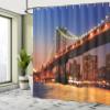 Ambesonne New York Shower Curtain, Manhattan Bridge with Cityscape Over River Brooklyn Popular Town Image, Cloth Fabric Bathroom Decor Set with Hooks, 69" W x 84" L, Blue Orange view 4