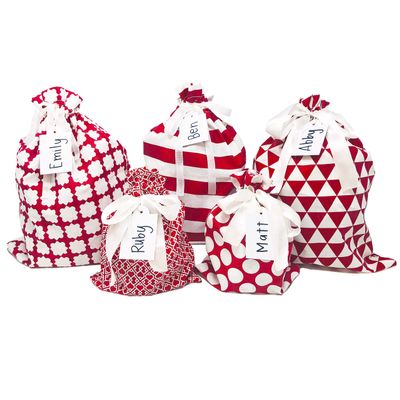 Appleby Lane 100% Cotton Gift Bags (Standard Set, Red), Set of 5 bags: three 16"x12" and two 10"x8"