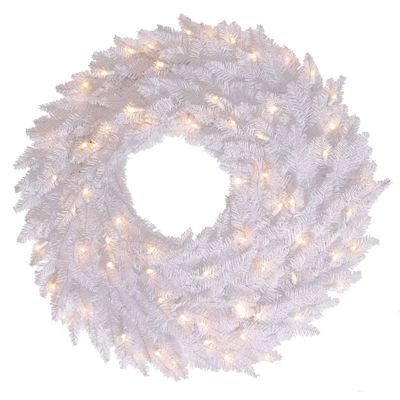 Vickerman 60" White Fir Artificial Christmas Wreath, Warm White Dura-Lit LED Lights - Faux Fir Christmas Wreath - Indoor Seasonal Home Decor