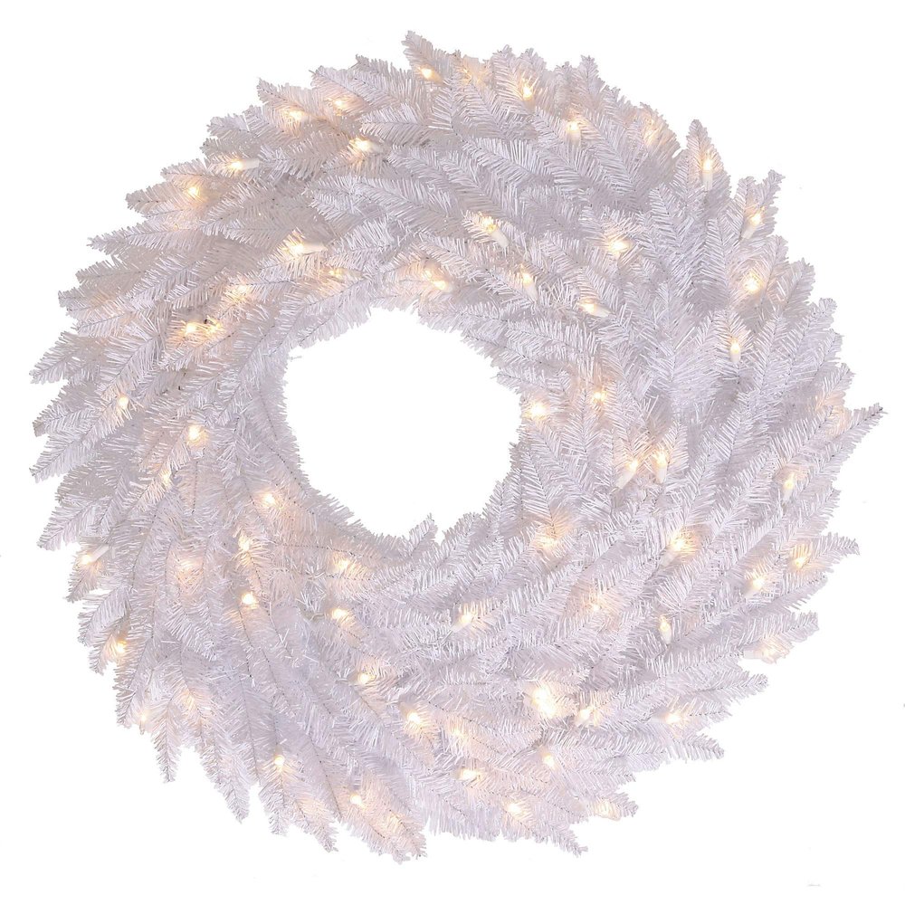 Vickerman 60" White Fir Artificial Christmas Wreath, Warm White Dura-Lit LED Lights - Faux Fir Christmas Wreath - Indoor Seasonal Home Decor