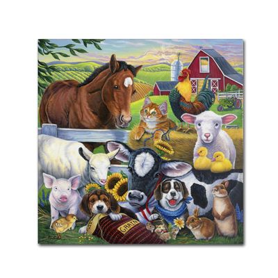 Farm Friends by Jenny Newland, 18x18-Inch Canvas Wall Art