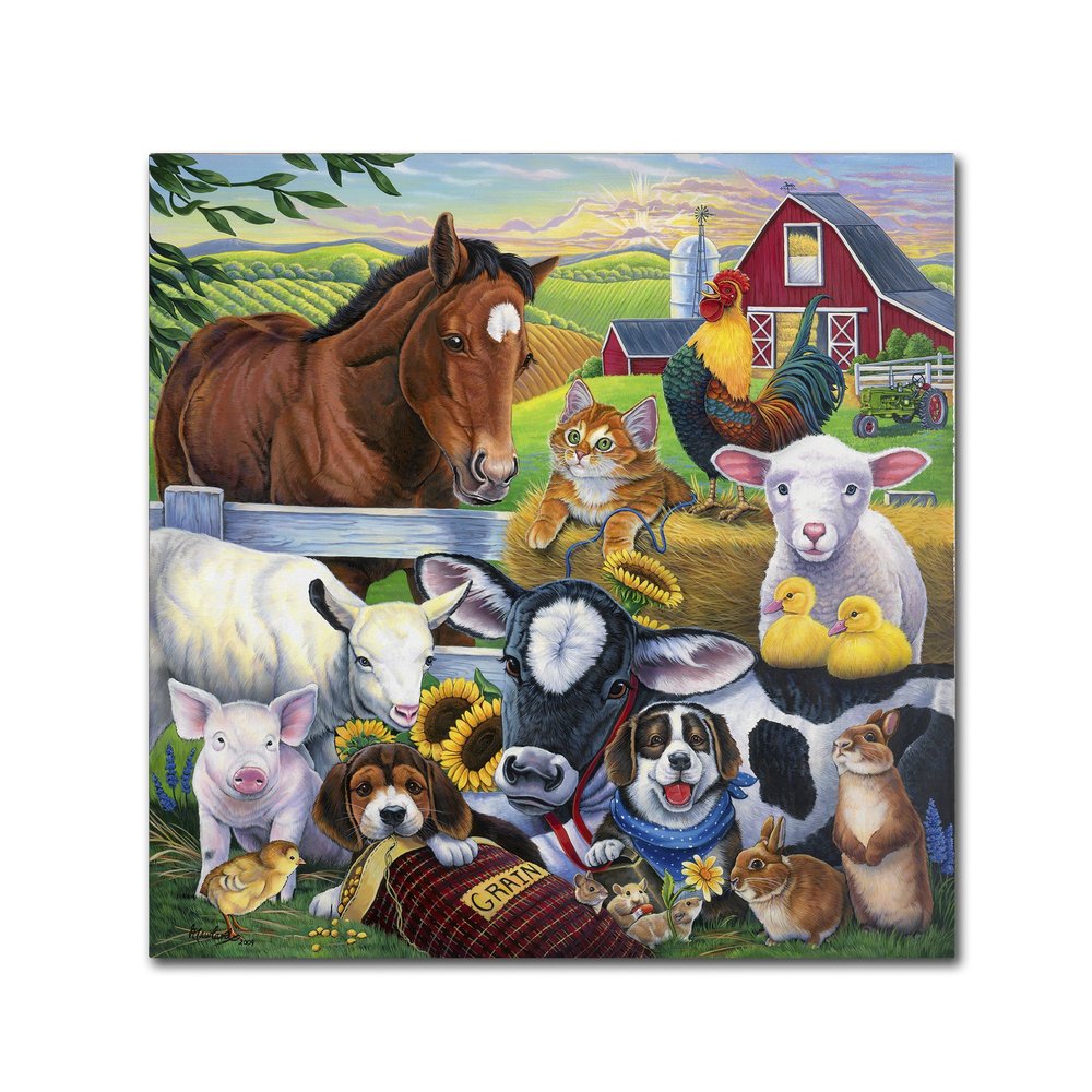 Farm Friends by Jenny Newland, 18x18-Inch Canvas Wall Art