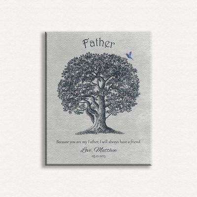 16X20 Custom Mounted Canvas Art Print Personalized Gift For Father Oak Tree Hummingbird Because You Are My Father I Will Always Have A Friend Fathers Day Gift Custom Wedding Art