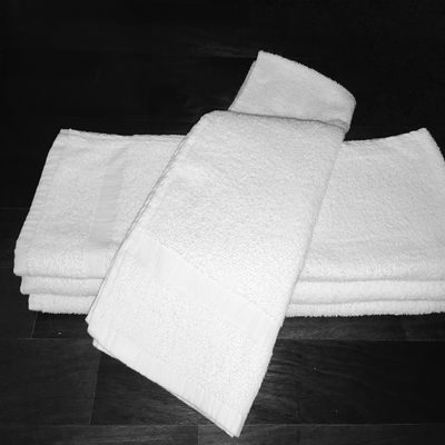 240 NEW WHITE SPA GYM SALON HAND TOWELS CAM BORDER 100% COTTON 15X25 2.25LBS/DZ