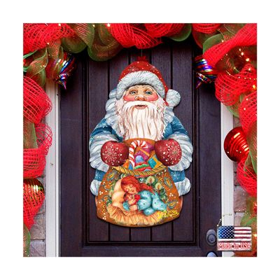 Designocracy Dcor Gift Giving Santa Wooden Decorative Door Hanger, Large, Multicolor, 50 Piece