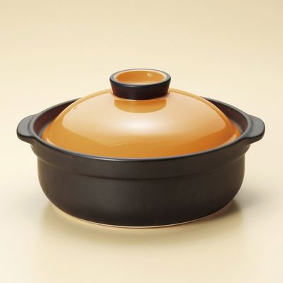Banquet Orange Black No. 10 Pot, 13.6 x 12.0 x 7.0 inches (34.8 x 30.8 x 17.9 cm), 11.6 fl oz (3,285 g), [Earthenware Pot] Can Be Used with Direct Flame, Restaurant, Stylish, Tableware, Commercial Use