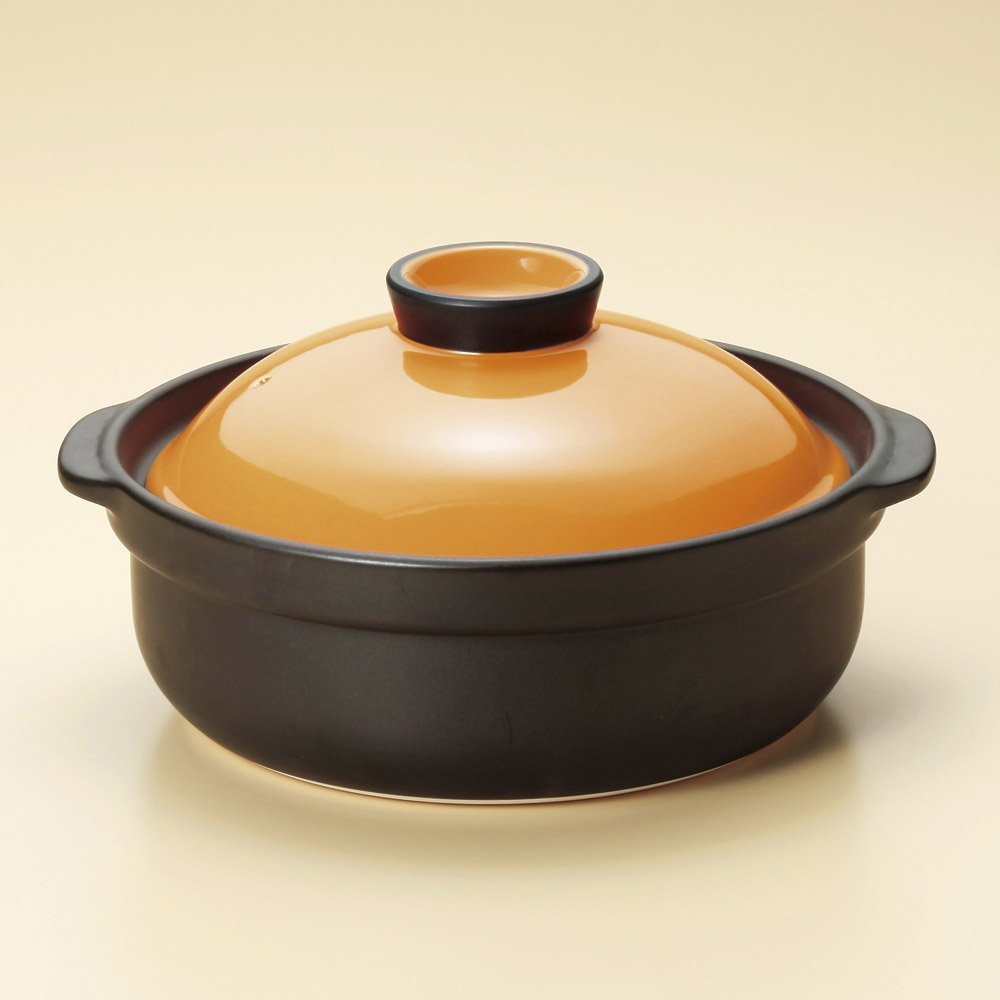 Banquet Orange Black No. 10 Pot, 13.6 x 12.0 x 7.0 inches (34.8 x 30.8 x 17.9 cm), 11.6 fl oz (3,285 g), [Earthenware Pot] Can Be Used with Direct Flame, Restaurant, Stylish, Tableware, Commercial Use