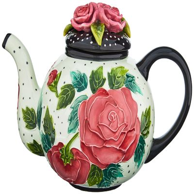 Blue Sky Ceramic 10.5"x6.5"X7" Rose Teapot