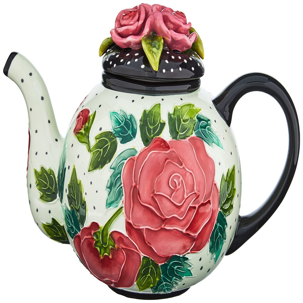 Blue Sky Ceramic 10.5"x6.5"X7" Rose Teapot