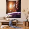 Ambesonne Galaxy Tapestry, Space Theme View of the Planets from Earth Science Room Art with Sun and Moon, Wall Hanging for Bedroom Living Room Dorm Decor, 60" X 80", Magenta Orange view 1