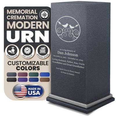 Amaranthine Urn Decorative Cremation Urn for Human Ashes - Customizable Text, Color & Base, Metal Funeral Urns for Adult Men & Women, Burial Memorial Keepsake, Made in USA - Birds with Base