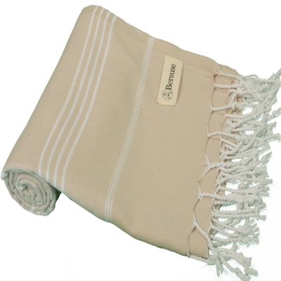 Bersuse Beach Towels Peshtemal Turkish Towels Anatolia Collection Premium Turkish Beach Towel, 100% Cotton, Large, Quick-Dry, Sand-Free, Lightweight - 37x70 Inches, Beige (Set of 6)