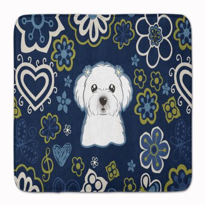 Caroline's Treasures BB5059RUG Blue Flowers Maltese Bath Mat Machine Washable Anti-Fatigue Memory Foam Kitchen Rug, 19 X 27, Multicolor