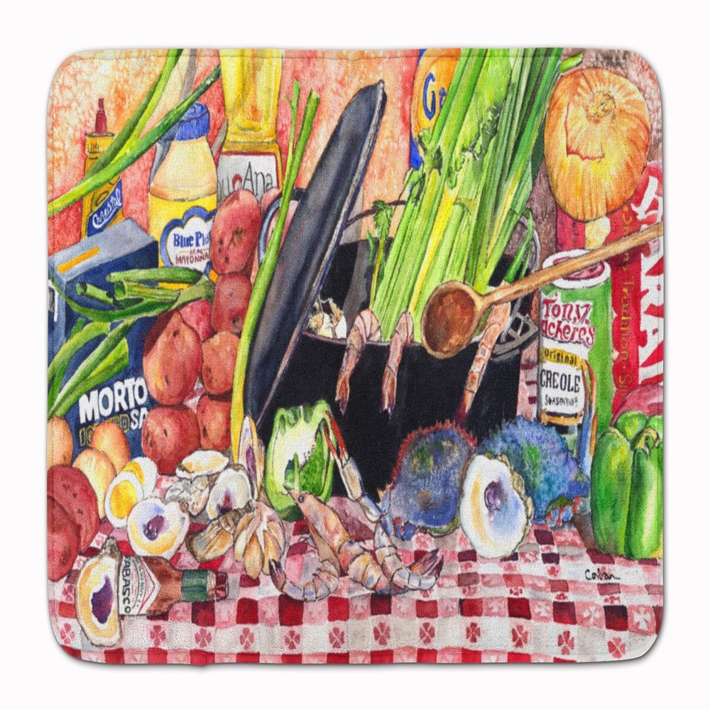 Caroline's Treasures 8825RUG Gumbo and Potato Salad Machine Washable Memory Foam Mat, Bathroom Rug, Non-Slip Bath Mat, Durable Thick Washable Rugs for Kitchen, Bathroom Quick Dry, Decorative Artwork,