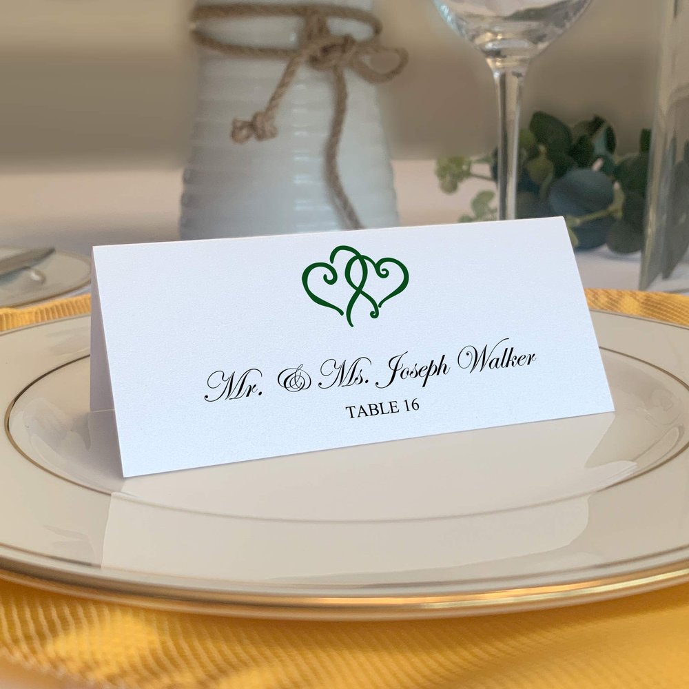 Linked Hearts Printable Place Cards, Hunter Green (Choose Color), Set of 60 (10 Sheets), Laser & Inkjet Printers - Wedding, Party, Dinner, and Special Events - Made in the USA