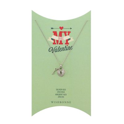 Wishbonne 925 "Happy Valentine's day" Necklace with Lock & Key Pendant Valentine's Day Gift Set, 16"-18", Sterling Silver