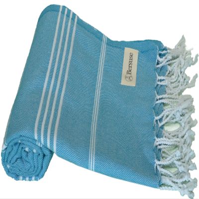 Bersuse Beach Towels Peshtemal Turkish Towels Anatolia Collection Premium Turkish Beach Towel, 100% Cotton, Large, Quick-Dry, Sand-Free, Lightweight - 37x70 Inches, Sea Blue (Set of 6)
