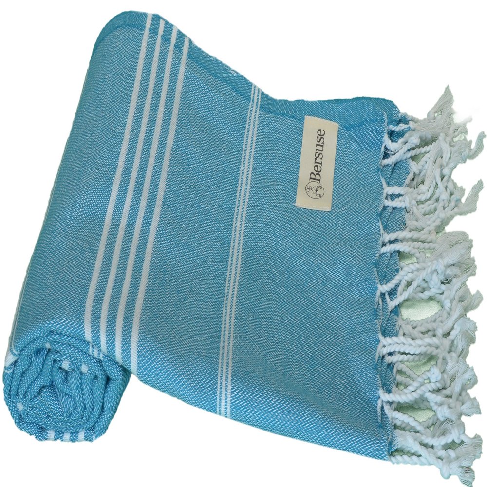 Bersuse Beach Towels Peshtemal Turkish Towels Anatolia Collection Premium Turkish Beach Towel, 100% Cotton, Large, Quick-Dry, Sand-Free, Lightweight - 37x70 Inches, Sea Blue (Set of 6)