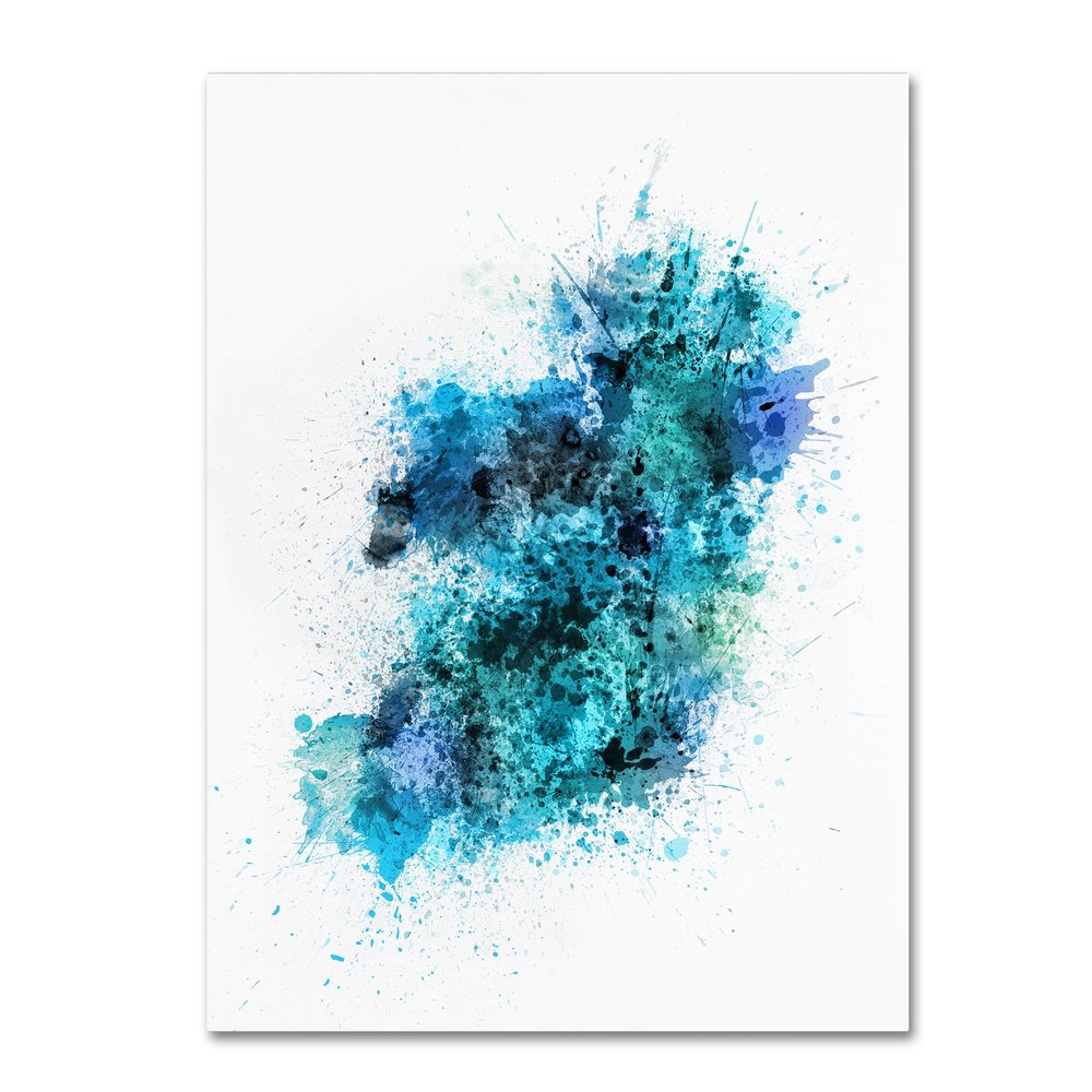 Trademark Fine Art Ireland Map Paint Splashes by Michael Tompsett, 18x24-Inch