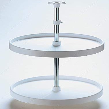 2-Shelf Lazy Susan Set - P20R30 - Tray Diameter 20 in, Number of Trays 2, Finish White, Height 22 1/2 to 33 in, Capacity per Tray 35 lb