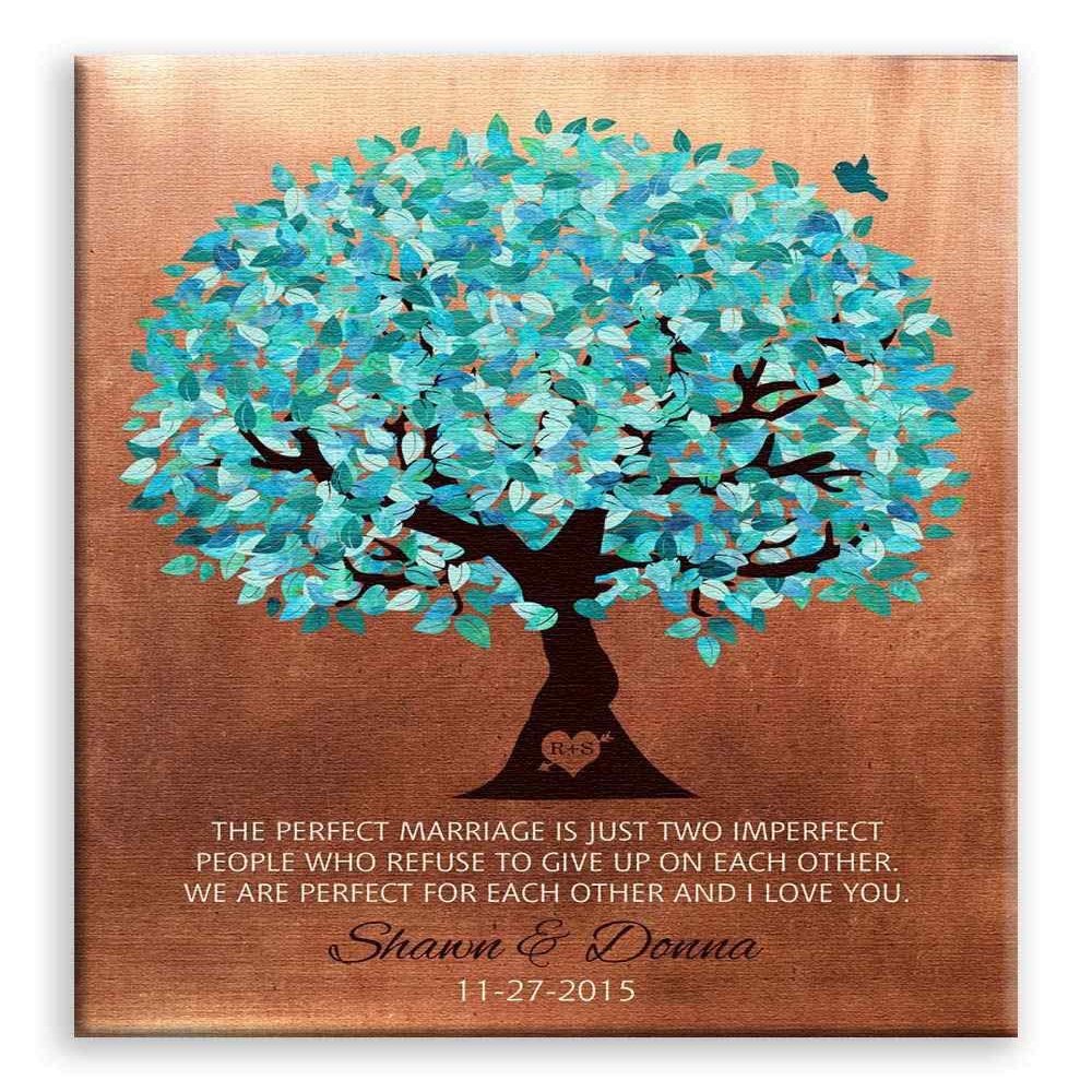 11x14 Mounted Canvas Art Print - 7 Year Wedding Anniversary, Copper Color, Turquoise, Perfect for Each Other, Personalized Gift - With Gift Wrapping LTC-C1172
