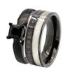 3 pc His & Hers Natural 1.25 ct Genuine Spinel Deer Antler Black Koa Wood Surgical Black Stainless Steel Engagement Wedding Rings set (Size Men 13; Women 06) view 3