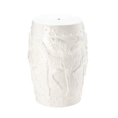 Accent Plus White Horses Ceramic Decorative Stool