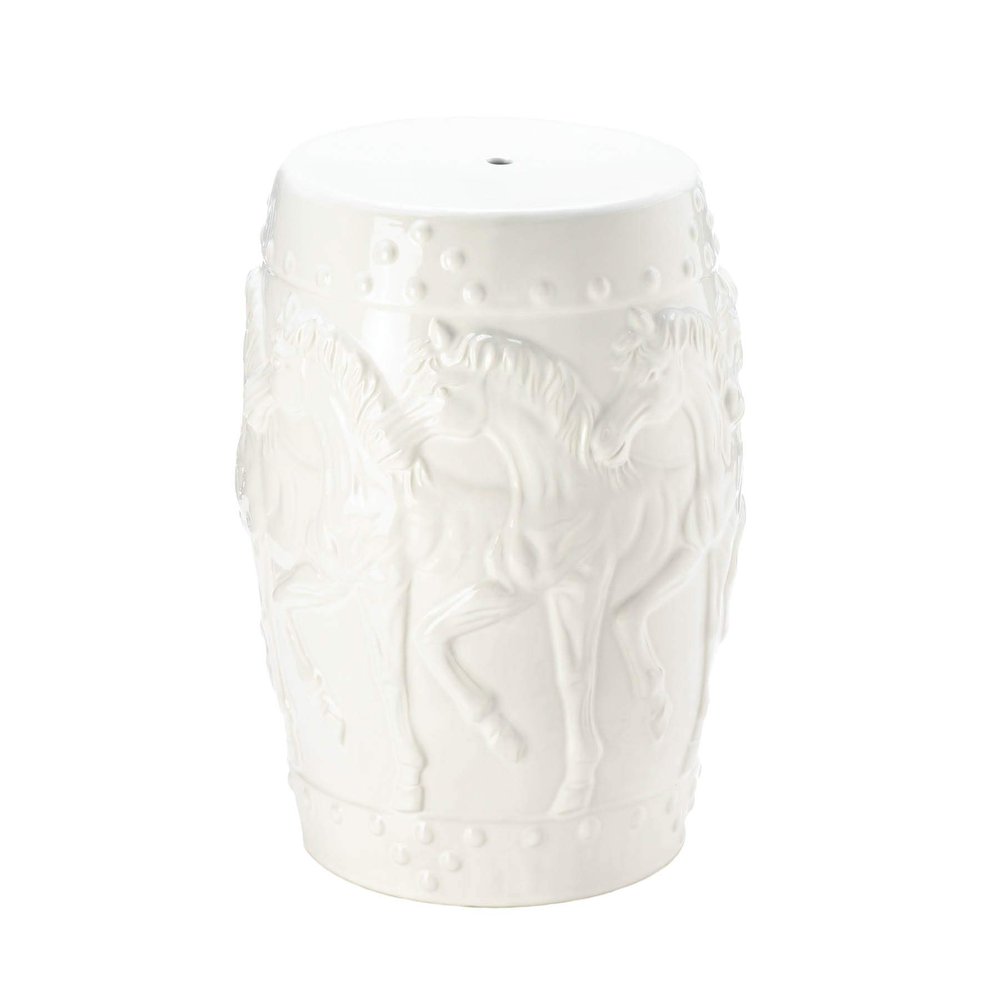 Accent Plus White Horses Ceramic Decorative Stool