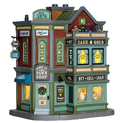 Lemax Coventry Cove Arbor St. Pawn Shop Green Polyresin Lighted Building Tabletop Sculpture