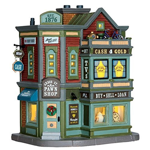 Lemax Coventry Cove Arbor St. Pawn Shop Green Polyresin Lighted Building Tabletop Sculpture