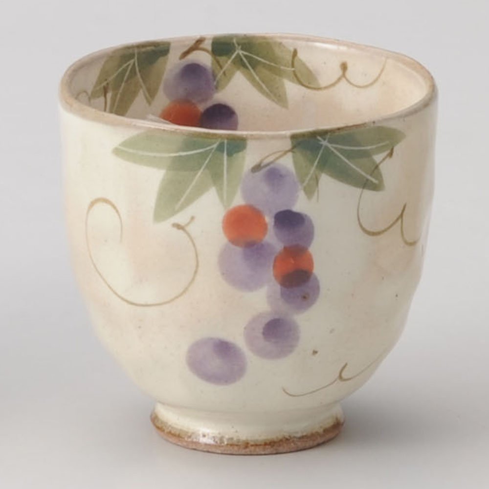 Powdered Grape Teacup, Small, 3.0 x 3.0 inches (7.5 x 7.5 cm), 6.1 fl oz (180 cc), 4.9 oz (140 g), Mutsu, Soil, Restaurant, Ryokan, Japanese Tableware, Restaurant, Stylish, Tableware, Commercial Use